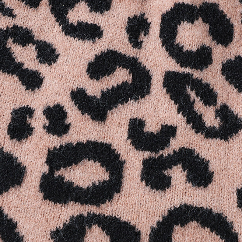 Baby Girl Leopard Print Pattern Long Sleeve Knit Dress My Kids-USA