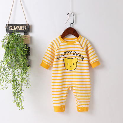 Baby Cartoon Bear & Striped Pattern Crotch Jumpsuit Romper My Kids-USA