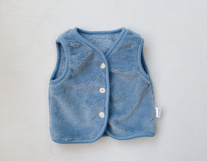 Baby Solid Color Plush Single Breasted Sleeveless Coat In Winter
