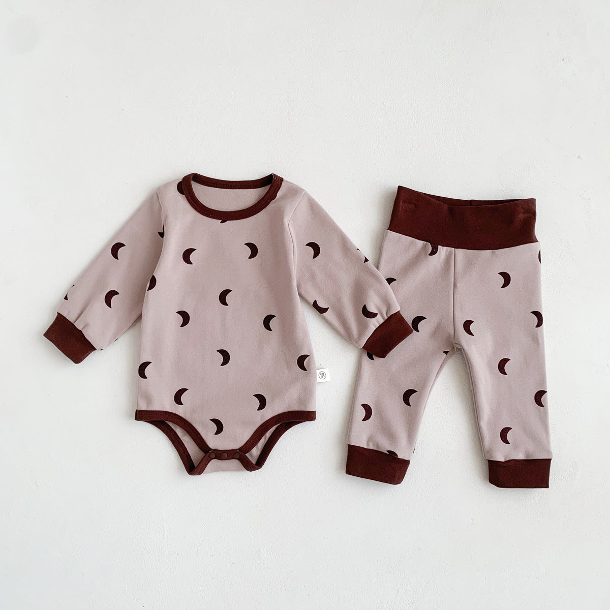 Baby Print Pattern Crewneck Long Sleeve Tops With Pants Sets