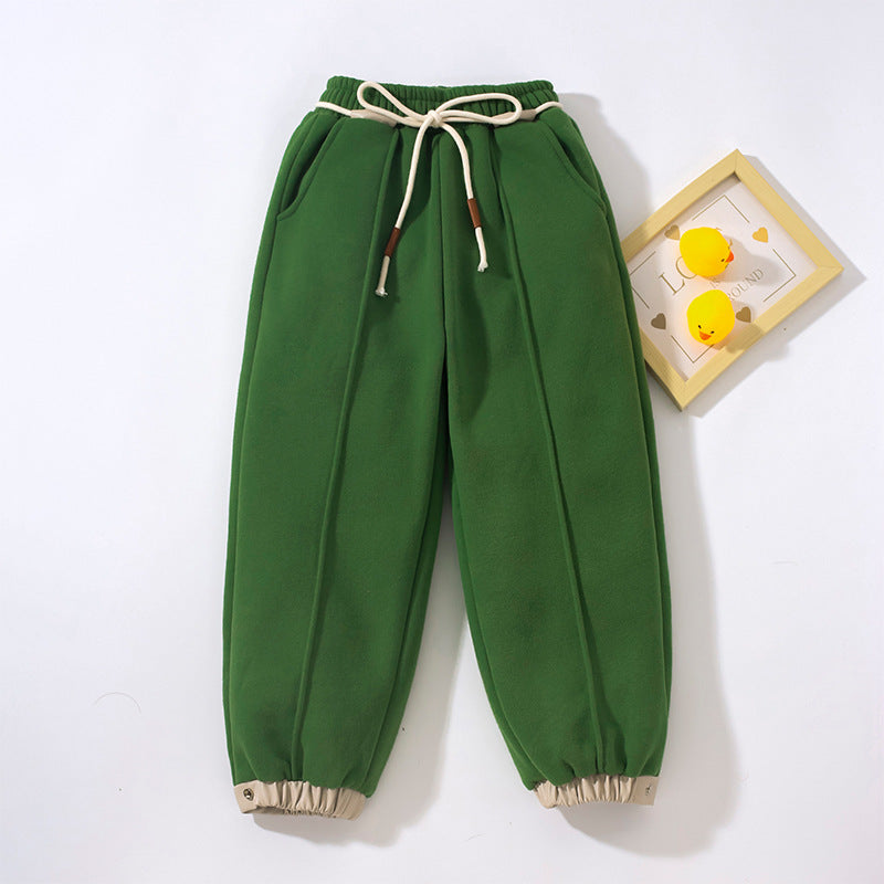 Girl Solid Color Fleece Winter Thickened Sport Style Sweatpants My Kids-USA