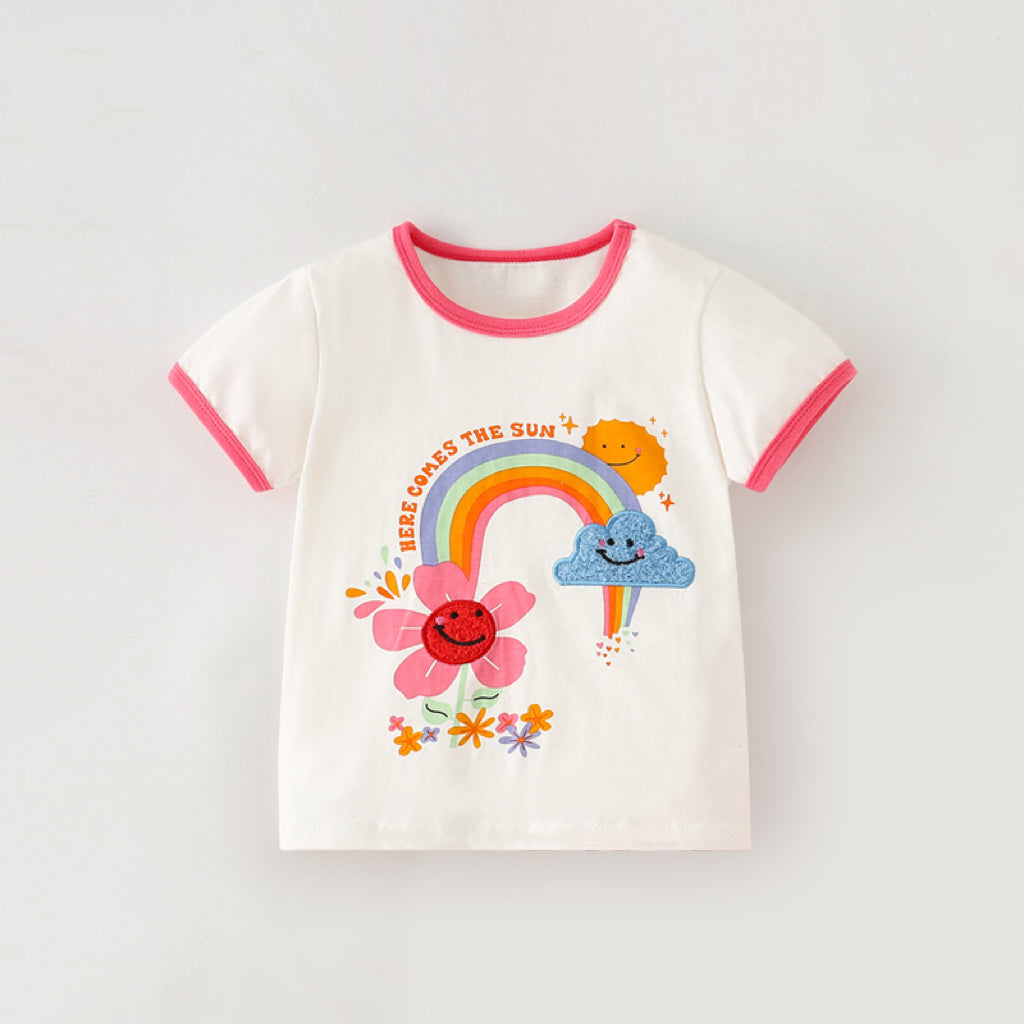 Baby Girl Rainbow Pattern Patched Design Colorblock T-Shirt