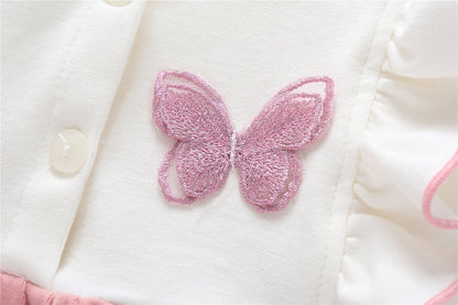 Baby Girl 1pcs Butterfly Embroidered Graphic Frill Trim Longsleeve Bodysuit My Kids-USA