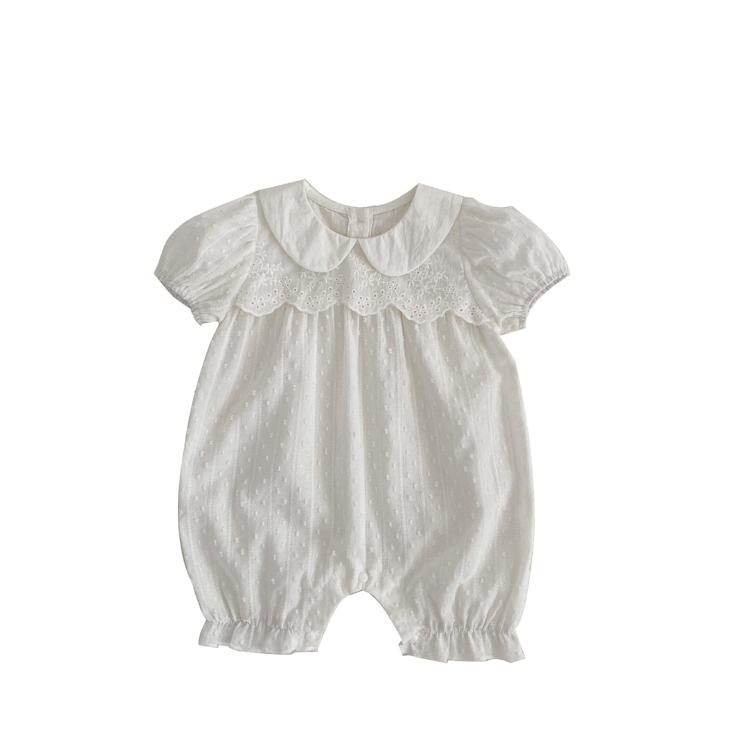 Baby Solid White Doll Neck Princess Romper In Summer
