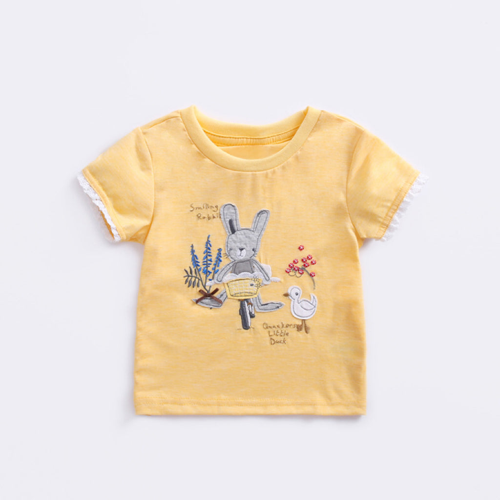 Baby Girl Embroidered Pattern Short Sleeve Crewneck Tee