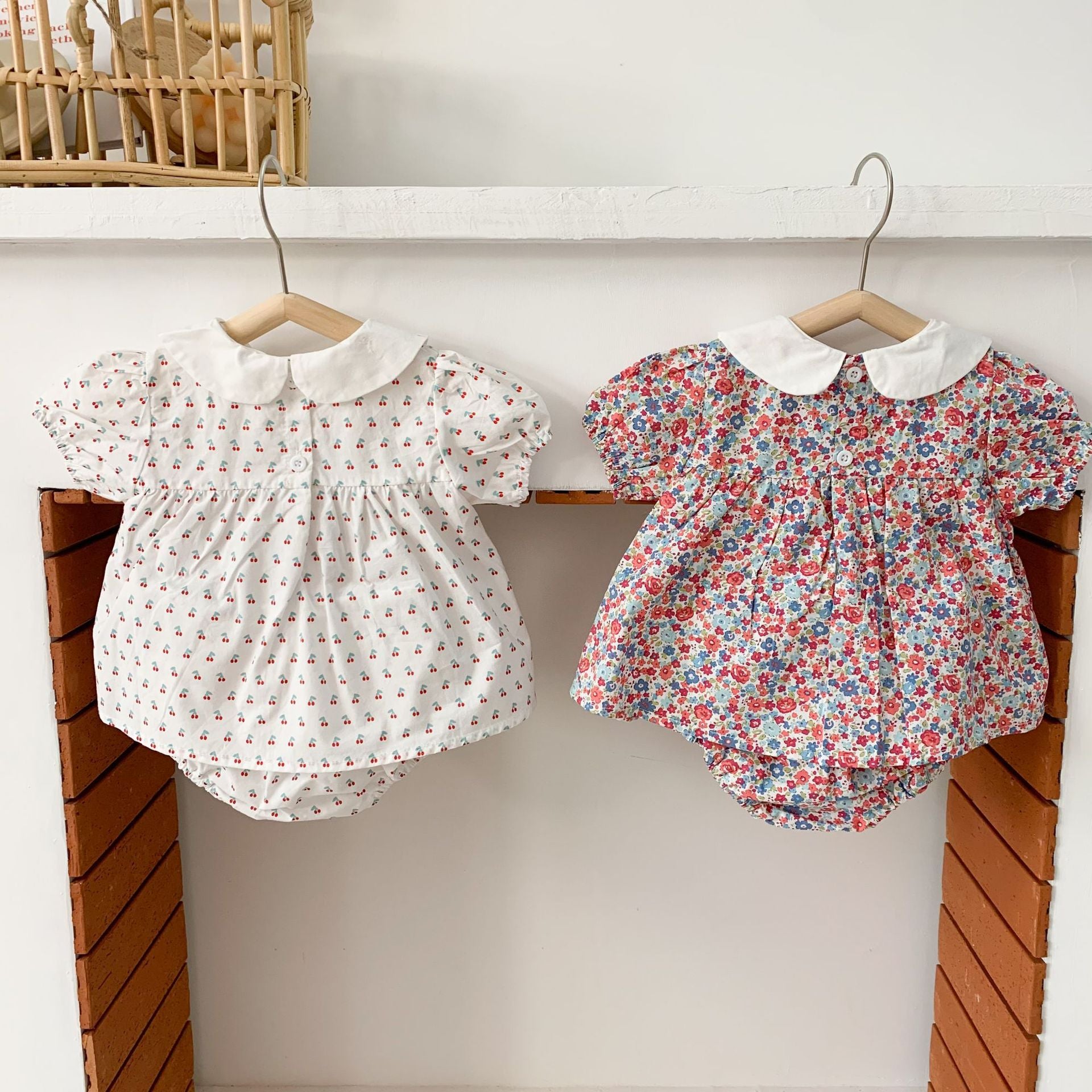 Baby Girl Doll Collar Floral Print Dress Combo Floral Print Shorts In Sets Summer Outfit Wearing My Kids-USA