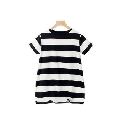 Baby Striped Pattern Short Sleeve Crewneck Dress