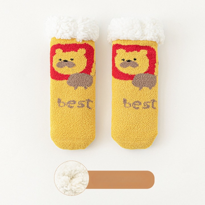 Baby Cartoon Pattern Thickened Lambswool Coral Fleece Socks, MyKids-USA®, Socks, MyKids-USA - Size/Age - S (0-3Y) - Color - Yellow -  -  - JM2211120113-E