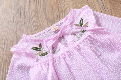 Baby Girl Embroidery Pattern Bow Tie Design Striped Long Sleeve T-Shirt