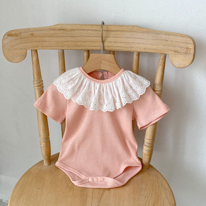 Baby Girl Solid Color Onesies With Cardigan In Summer