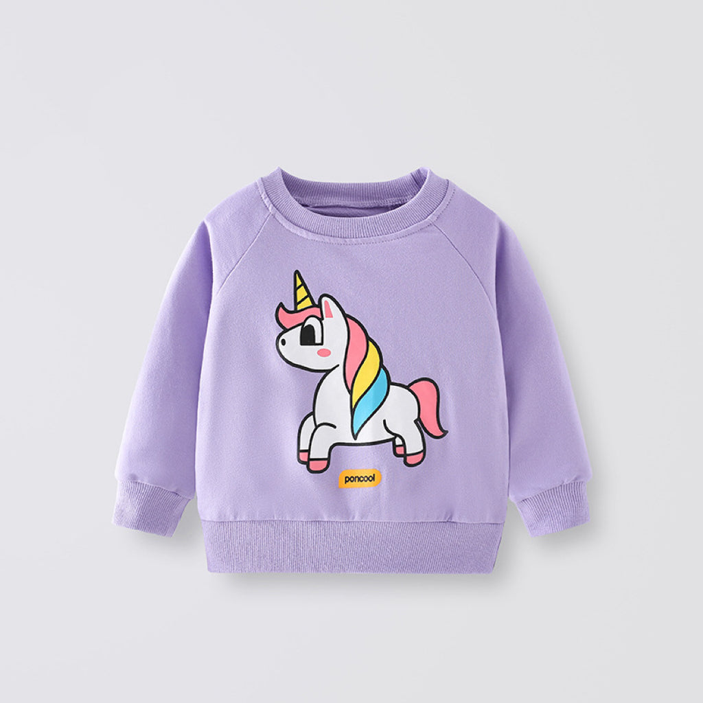 Baby Girl Unicorn Print Pattern O-Neck Long Sleeve Hoodie
