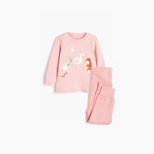 Baby Girl Cartoon Animal Print Pattern Top Combo Solid Pants Sets
