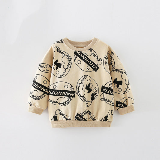 Baby Boy Print Pattern Crewneck Cotton Fashion Hoodie