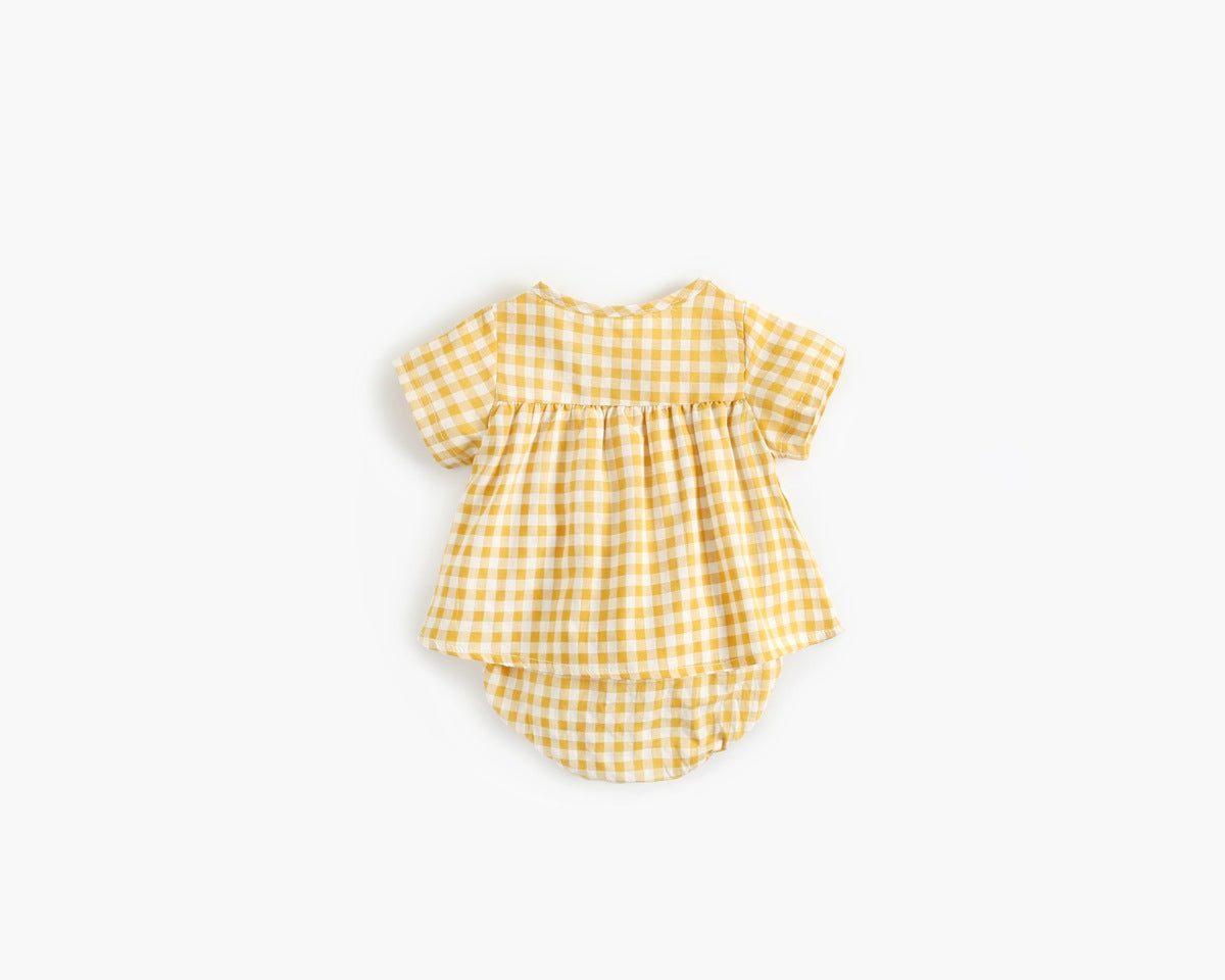 Baby Girl Plaid Pattern Single Breasted Design Shirt Combo Shorts Sets My Kids-USA
