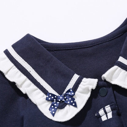 Baby Girl Solid Color Tie Dye Patched Design Doll Neck Sailor Style Onesies Bodysuit My Kids-USA
