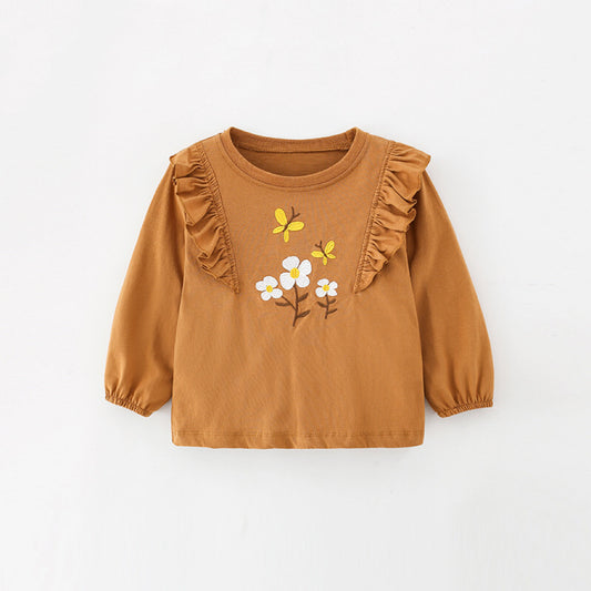 Baby Girl Floral Embroidered Pattern Ruffle Design Shirt