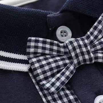 Baby Boy Plaid Bow Tie Patched Design Lapel Bodysuit Onesies My Kids-USA