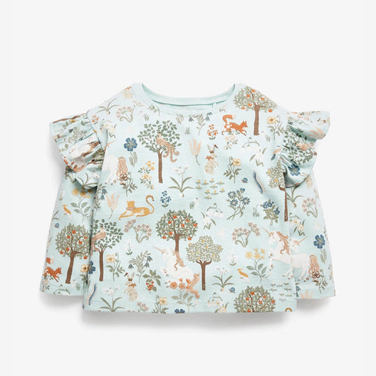 Baby Girl All Over Pirnt Pattern Little Butterfly Sleeve Fashion Tops