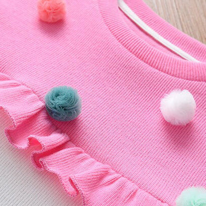 Baby Girl Fur Ball Patched Design Colormatching Design Hoodies My Kids-USA