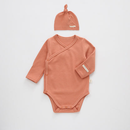 Baby Solid Color Side Button Design One Piece Triangle Bodysuit Onesie With Hat My Kids-USA