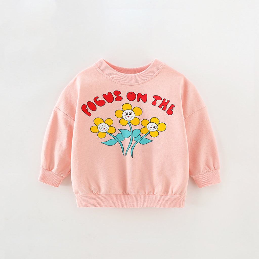 Baby Girl Cartoon Flower Pattern O-Neck Soft Cotton Hoodie My Kids-USA