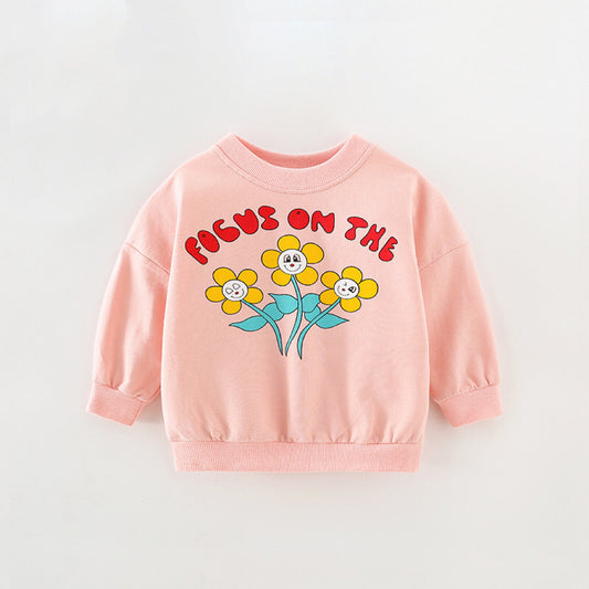 Baby Girl Cartoon Flower Pattern O-Neck Soft Cotton Hoodie My Kids-USA