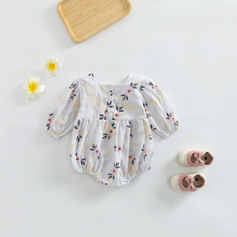 Baby Girl Floral Embroidered Pattern Square Collar Bodysuit My Kids-USA