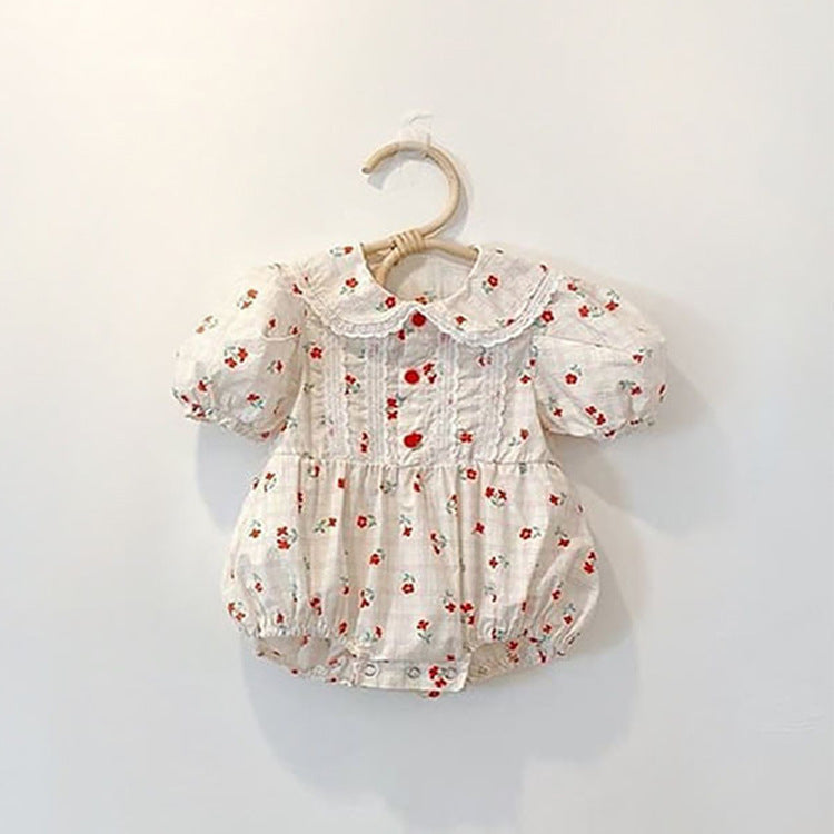 Baby Girl Floral Print Lace Patchwork Design Doll-Collar Onesies My Kids-USA