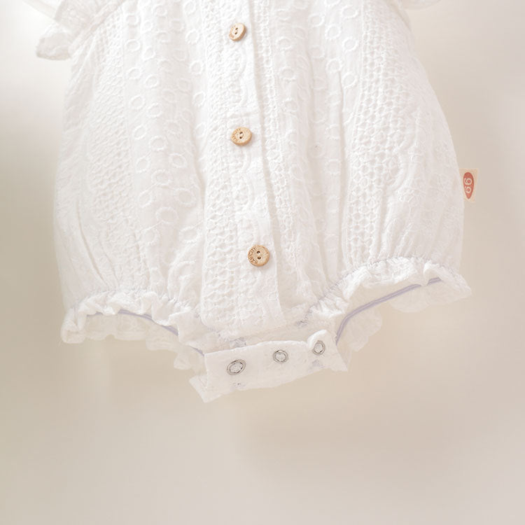 Baby Girl Lace Jacquard Design Solid Color With Lace Innocent And Lovely Onesies In Summer My Kids-USA