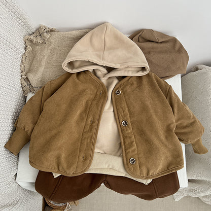 Baby Boy And Girl Vintage Style Lambswool Padded Thickened Jacket My Kids-USA