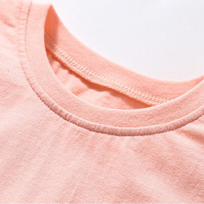 T-shirt d'été en coton à manches courtes et à col rond pour bébé fille 