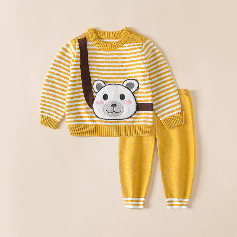 Baby Cartoon Bunny & Striped Graphic Pullover Sweater Combo Trousers 2 Pieces Sets My Kids-USA