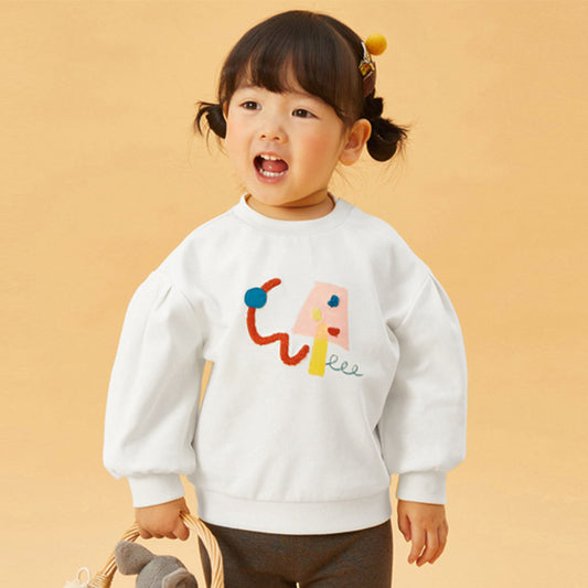 Baby Girl Embroidered Pattern Round Neck Cute Hoodies