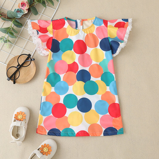 Baby Colorful Polka Dot Pattern Butterfly Sleeves Cute Dress