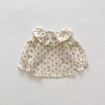Baby Girl Floral Pattern Ruffle Neck Shirt Combo Corduroy Fabric Strap Dress Sets My Kids-USA