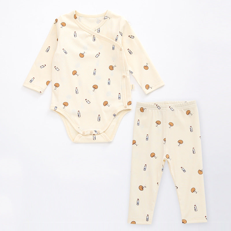 Baby Floral Print Pattern Side Buckle Design Cute Thin Style Air Conditional Clothes Sets, MyKids-USA®, Baby & Toddler Outfits, MyKids-USA - Size/Age - 66 (3-6M) - Color - Orange -  -  - JM2207031759-F