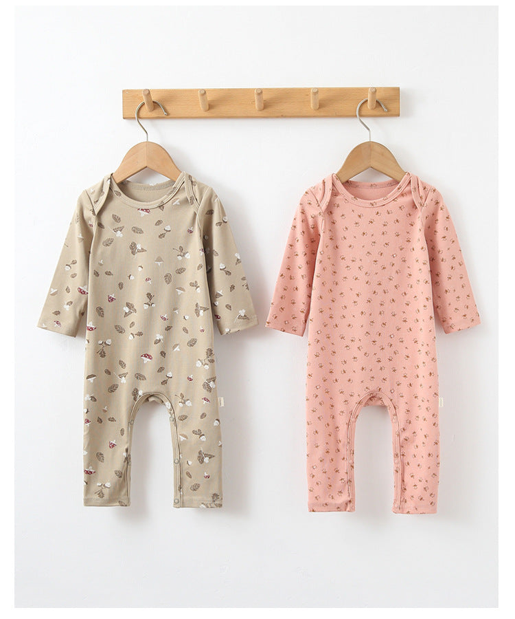 Baby Print Pattern Envelope Neckline Long Sleeved Soft Rompers Home Clothes My Kids-USA