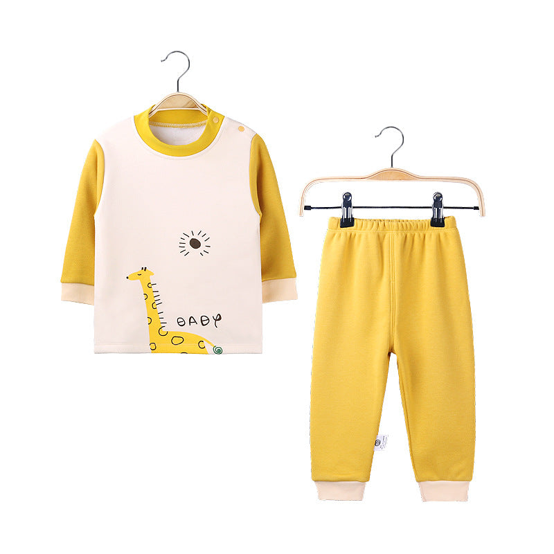 Baby Cartoon Animal Graphic Contrast Design Shirt Combo Pants Fleece Split Underwear Sets My Kids-USA