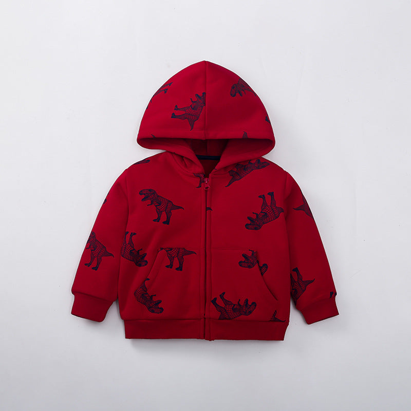 Baby Boy Dinosaur Print Pattern Fleece Thermal Zipper Coat For Sale My Kids-USA