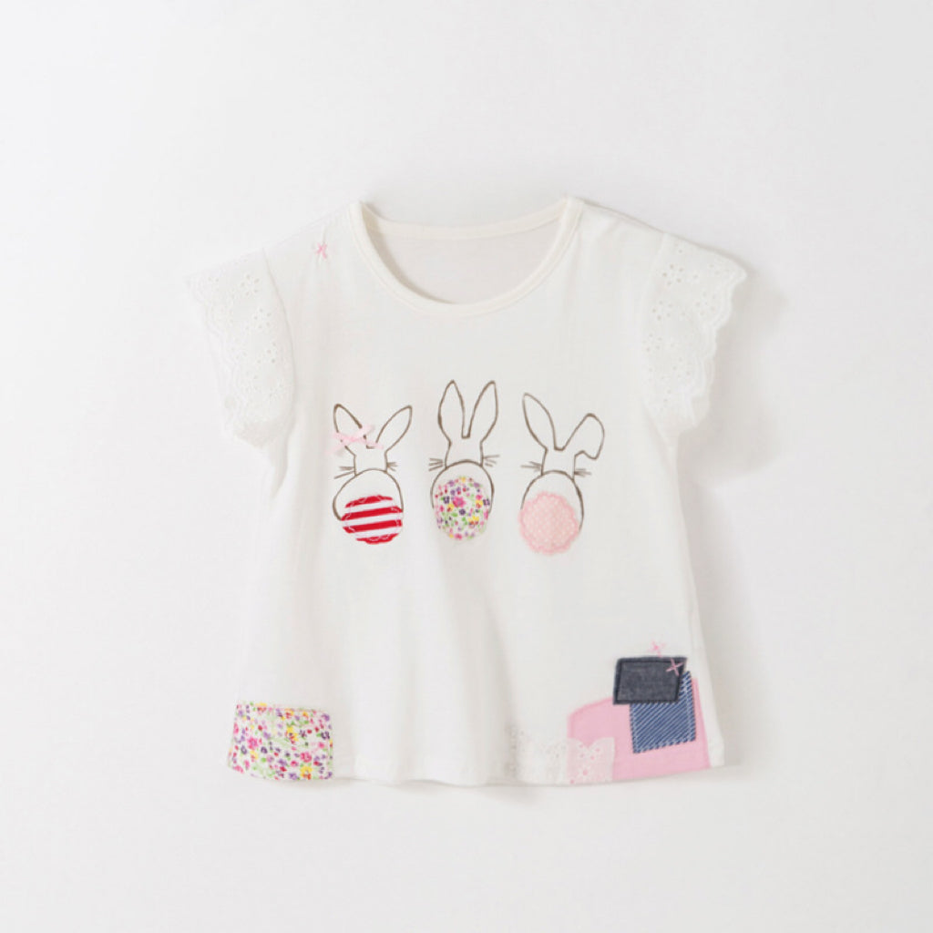 Baby Girl Cartoon Print Pattern Patched Design Cute T-Shirt