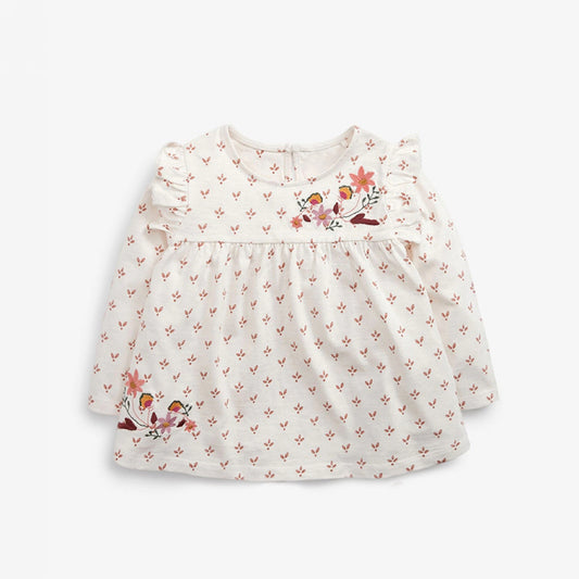 Camisa suelta de algodón con estampado floral bordado para bebé niña 