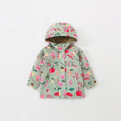 Baby Girl Flower And Fruit Pattern Zipper Design Beautiful Coat Windbreaker My Kids-USA