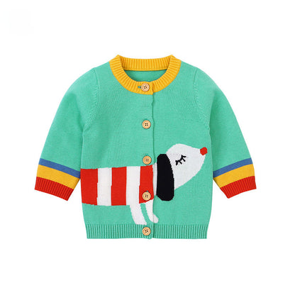 Baby Cartoon Dog Pattern Colorful Contrast Design Cardigan My Kids-USA