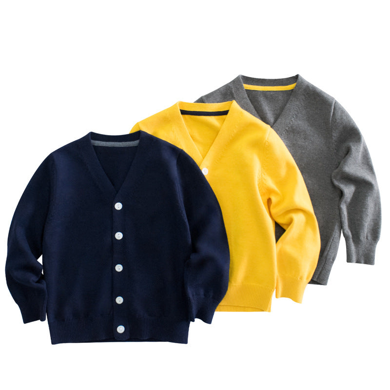 Baby Boy Solid Color V-Neck Quality Knit Cardigan Coat My Kids-USA
