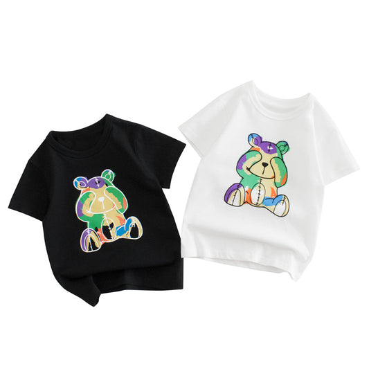 T-shirt de qualité de style cool graphique d'ours de bande dessinée de bébé garçon 