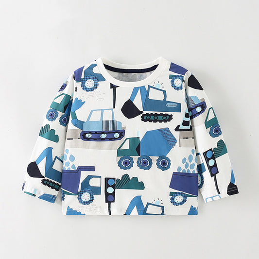 Baby Boy Truck Print Pattern Soft Cotton Long Sleeve Quality Shirt