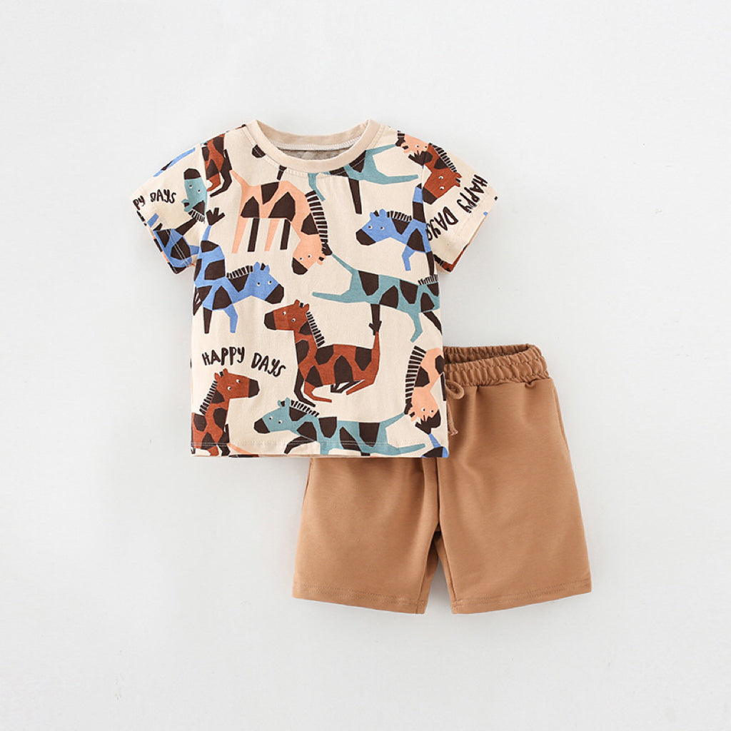Baby Boy Horse Print Pattern Short Sleeve T-Shirt Combo Shorts Sets
