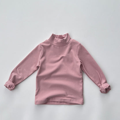 Baby Solid Color High Neck Long Sleeve Pullover Shirt Tops