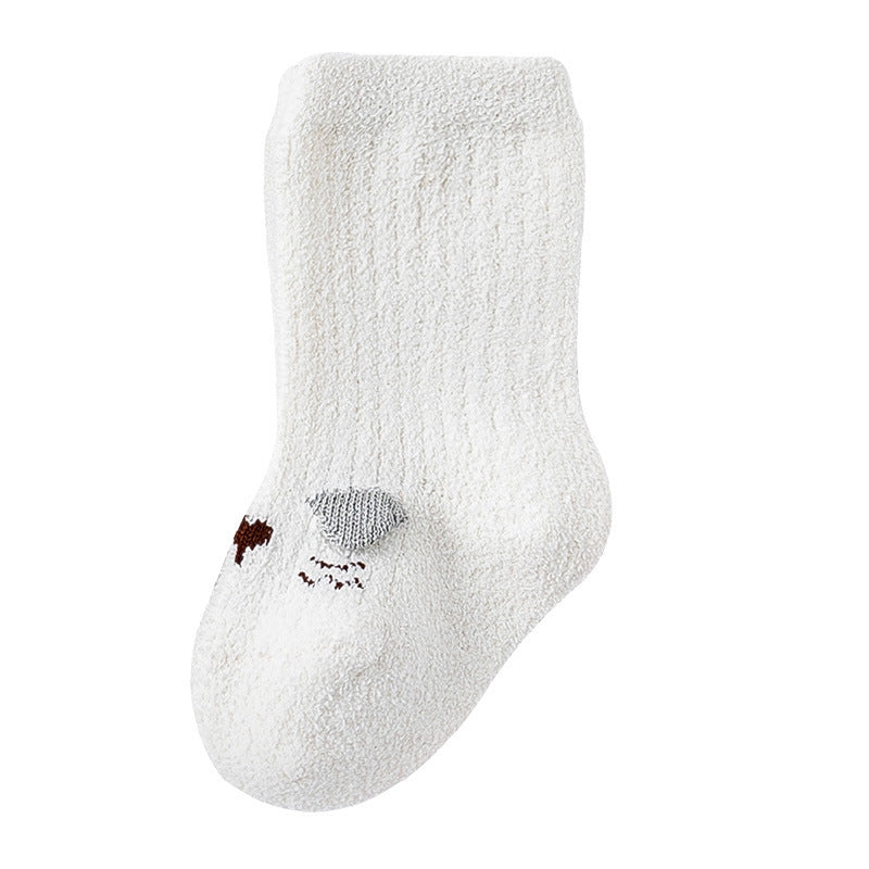 Baby Cartoon Pattern Coral Fleece Comfy Mid-Tube Socks, MyKids-USA®, Socks, MyKids-USA - Size/Age - S (0-1Y) - Color - White -  -  - JM2210200146-D