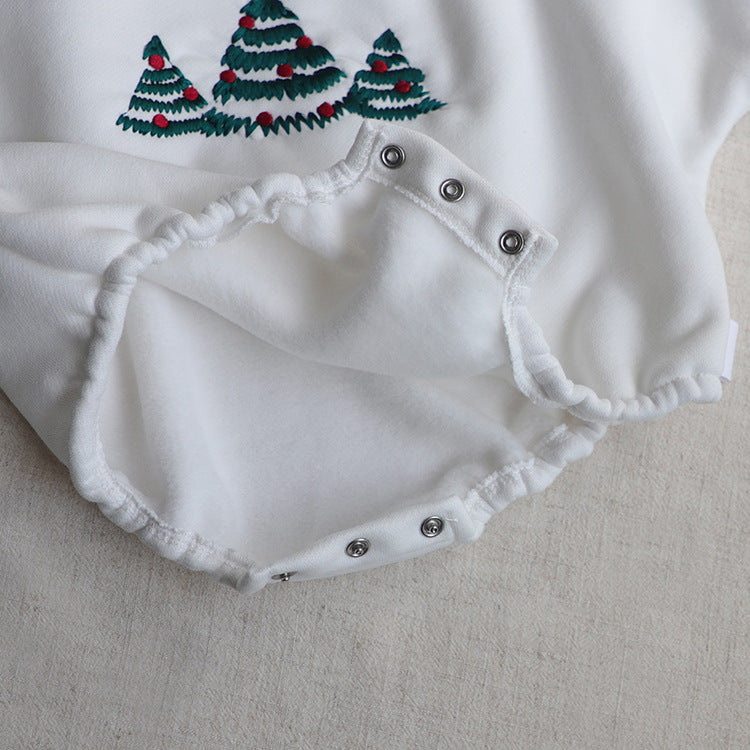 Bebé árbol de Navidad bordado patrón manga larga polar invierno Onesies 